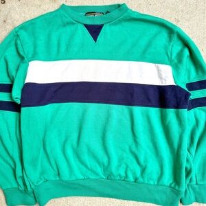 Vintage 90s Green Striped Preppy Retro Soft Men’s Crewneck Sweater XL 24x26